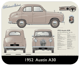 Austin A30 4 door saloon 1952 version Place Mat, Small